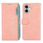 For iPhone 16 Plus ABEEL Color Block Magnetic RFID Leather Phone Case(Pink-Cyan)