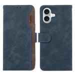 For iPhone 16 Plus ABEEL Color Block Magnetic RFID Leather Phone Case(Blue-Brown)