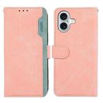 For iPhone 16 ABEEL Color Block Magnetic RFID Leather Phone Case(Pink-Cyan)