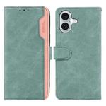 For iPhone 16 ABEEL Color Block Magnetic RFID Leather Phone Case(Cyan-Pink)