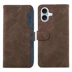 For iPhone 16 ABEEL Color Block Magnetic RFID Leather Phone Case(Brown-Blue)