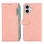 For iPhone 17 ABEEL Color Block Magnetic RFID Leather Phone Case(Pink-Cyan)