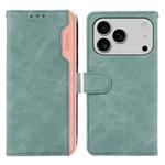 For iPhone 17 Pro Max ABEEL Color Block Magnetic RFID Leather Phone Case(Cyan-Pink)