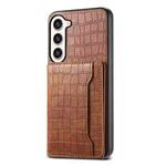 For Samsung Galaxy S23+ 5G Crocodile Texture Card Bag Design Full Coverage Phone Case(Brown)