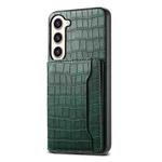 For Samsung Galaxy S23+ 5G Crocodile Texture Card Bag Design Full Coverage Phone Case(Green)