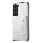 For Samsung Galaxy S23 5G Crocodile Texture Card Bag Design Full Coverage Phone Case(White)