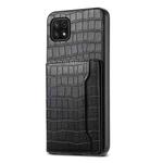 For Samsung Galaxy A22 5G Crocodile Texture Card Bag Design Full Coverage Phone Case(Black)