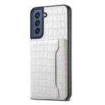 For Samsung Galaxy S21 FE 5G Crocodile Texture Card Bag Design Full Coverage Phone Case(White)