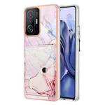 For Xiaomi 11T / 11T Pro Marble Pattern IMD Card Slot Phone Case(Rose Gold)