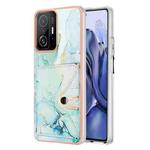 For Xiaomi 11T / 11T Pro Marble Pattern IMD Card Slot Phone Case(Green)