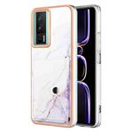 For Xiaomi Poco F5 Pro 5G / Redmi K60 Marble Pattern IMD Card Slot Phone Case(White Purple)