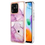 For Xiaomi Redmi 10C Marble Pattern IMD Card Slot Phone Case(Pink Purple Gold)