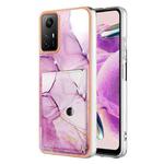 For Xiaomi Redmi Note 12S 4G Marble Pattern IMD Card Slot Phone Case(Pink Purple Gold)