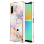 For Sony Xperia 10 IV Marble Pattern IMD Card Slot Phone Case(Galaxy Marble White)