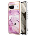 For Google Pixel 8 Marble Pattern IMD Card Slot Phone Case(Pink Purple Gold)