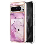 For Google Pixel 8 Pro Marble Pattern IMD Card Slot Phone Case(Pink Purple Gold)