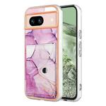 For Google Pixel 8a Marble Pattern IMD Card Slot Phone Case(Pink Purple Gold)