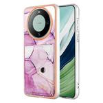 For Huawei Mate 60 Marble Pattern IMD Card Slot Phone Case(Pink Purple Gold)