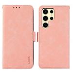 For Samsung Galaxy S21 Ultra 5G ABEEL Frosted Magnetic RFID Leather Phone Case(Pink)