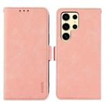 For Samsung Galaxy S23 Ultra 5G ABEEL Frosted Magnetic RFID Leather Phone Case(Pink)