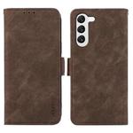 For Samsung Galaxy S23 5G ABEEL Frosted Magnetic RFID Leather Phone Case(Brown)