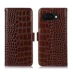 For Google Pixel 9a Crocodile Top Layer Cowhide Leather Phone Case(Brown)