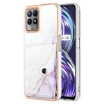 For Realme 8i Marble Pattern IMD Card Slot Phone Case(White Purple)