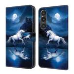 For Sony Xperia 1 V Crystal Painted Leather Phone case(White Horse)