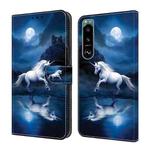 For Sony Xperia 5 IV Crystal Painted Leather Phone case(White Horse)