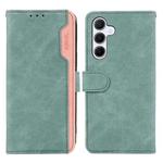 For Samsung Galaxy S24+ 5G ABEEL Color Block Magnetic RFID Leather Phone Case(Cyan-Pink)