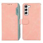 For Samsung Galaxy S23 5G ABEEL Color Block Magnetic RFID Leather Phone Case(Pink-Cyan)