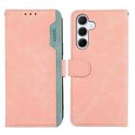 For Samsung Galaxy A13 5G / A04s ABEEL Color Block Magnetic RFID Leather Phone Case(Pink-Cyan)