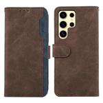 For Samsung Galaxy S22 Ultra 5G ABEEL Color Block Magnetic RFID Leather Phone Case(Brown-Blue)