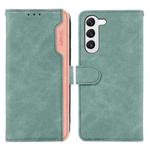 For Samsung Galaxy S22+ 5G ABEEL Color Block Magnetic RFID Leather Phone Case(Cyan-Pink)