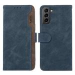 For Samsung Galaxy S21 5G ABEEL Color Block Magnetic RFID Leather Phone Case(Blue-Brown)