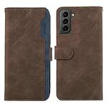 For Samsung Galaxy S21+ 5G ABEEL Color Block Magnetic RFID Leather Phone Case(Brown-Blue)