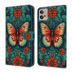 For Motorola Moto G22 Crystal Painted Leather Phone case(Flower Butterfly)