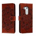 For Fujitsu Arrows Be3 F-02L Sun Mandala Embossing Pattern Phone Leather Case(Brown)