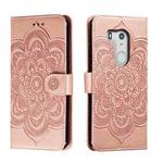 For Fujitsu Arrows Be3 F-02L Sun Mandala Embossing Pattern Phone Leather Case(Rose Gold)