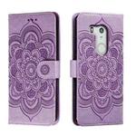 For Fujitsu Arrows Be3 F-02L Sun Mandala Embossing Pattern Phone Leather Case(Purple)