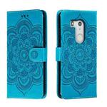 For Fujitsu Arrows Be3 F-02L Sun Mandala Embossing Pattern Phone Leather Case(Blue)