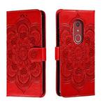 For Fujitsu Arrows Be4 Plus F-41B Sun Mandala Embossing Pattern Phone Leather Case(Red)