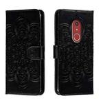 For Fujitsu Arrows Be4 Plus F-41B Sun Mandala Embossing Pattern Phone Leather Case(Black)