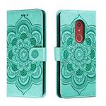 For Fujitsu Arrows Be4 Plus F-41B Sun Mandala Embossing Pattern Phone Leather Case(Green)