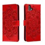 For Fujitsu Arrows U Sun Mandala Embossing Pattern Phone Leather Case(Red)