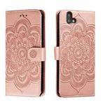 For Fujitsu Arrows U Sun Mandala Embossing Pattern Phone Leather Case(Rose Gold)