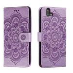 For Fujitsu Arrows U Sun Mandala Embossing Pattern Phone Leather Case(Purple)