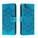 For Fujitsu Arrows U Sun Mandala Embossing Pattern Phone Leather Case(Blue)