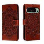 For Google Pixel 9 Sun Mandala Embossing Pattern Phone Leather Case(Brown)