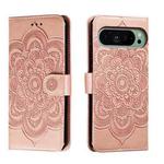 For Google Pixel 9 Sun Mandala Embossing Pattern Phone Leather Case(Rose Gold)